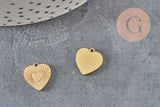 Pendentif coeur acier 316 inoxydable doré IP 12mm, x1 (G11360)-Breloques et pendentifs-Gingerlily Perles