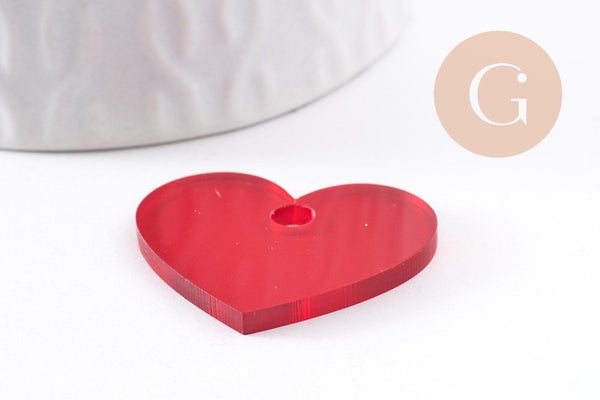 Pendentif coeur acrylique 27mm, x2 (G10155)