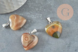 Pendentif coeur agate jaune acier argenté, pendentif pierre agate naturelle jaune,création bijoux en pierre naturelle, 23mm, x1 G3989