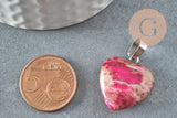 Pendentif coeur agate naturelle rose acier argenté 23mm, x1 (G4050)