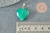 Pendentif coeur agate naturelle verte acier argenté 23mm, x1 G3991