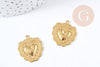 Pendentif cœur bombé dentelé laiton brut 22mm, x1 (G8950)