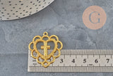 Pendentif coeur croix dentelé zamac doré 31mm, x1 (G11356)-Breloques et pendentifs-Gingerlily Perles