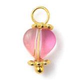 Pendentif coeur doré carats verre rose violet 12.5mm, pendentif doré cristal, création bijoux, x10 (G6003)