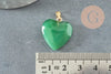 Pendentif coeur doré carats verre vert 22mm, pendentif amour doré cristal, création bijoux, x1 G5886