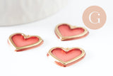 Pendentif coeur en zamac doré résine rose, pendentif amour pour création bijoux, pendentif doré, 18mm,x 2 (G3275)