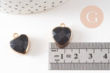 Pendentif coeur jade naturel noir facettes 17mm, x1 (G2525)