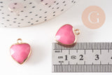 Pendentif coeur jade naturel rose facettes fer doré 17mm, x1 (G1791)