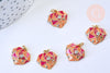 Pendentif coeur laiton doré émail rouge orange zircon, un pendentif à facette laiton coeur,sans nickel,16mm, x1 G5642