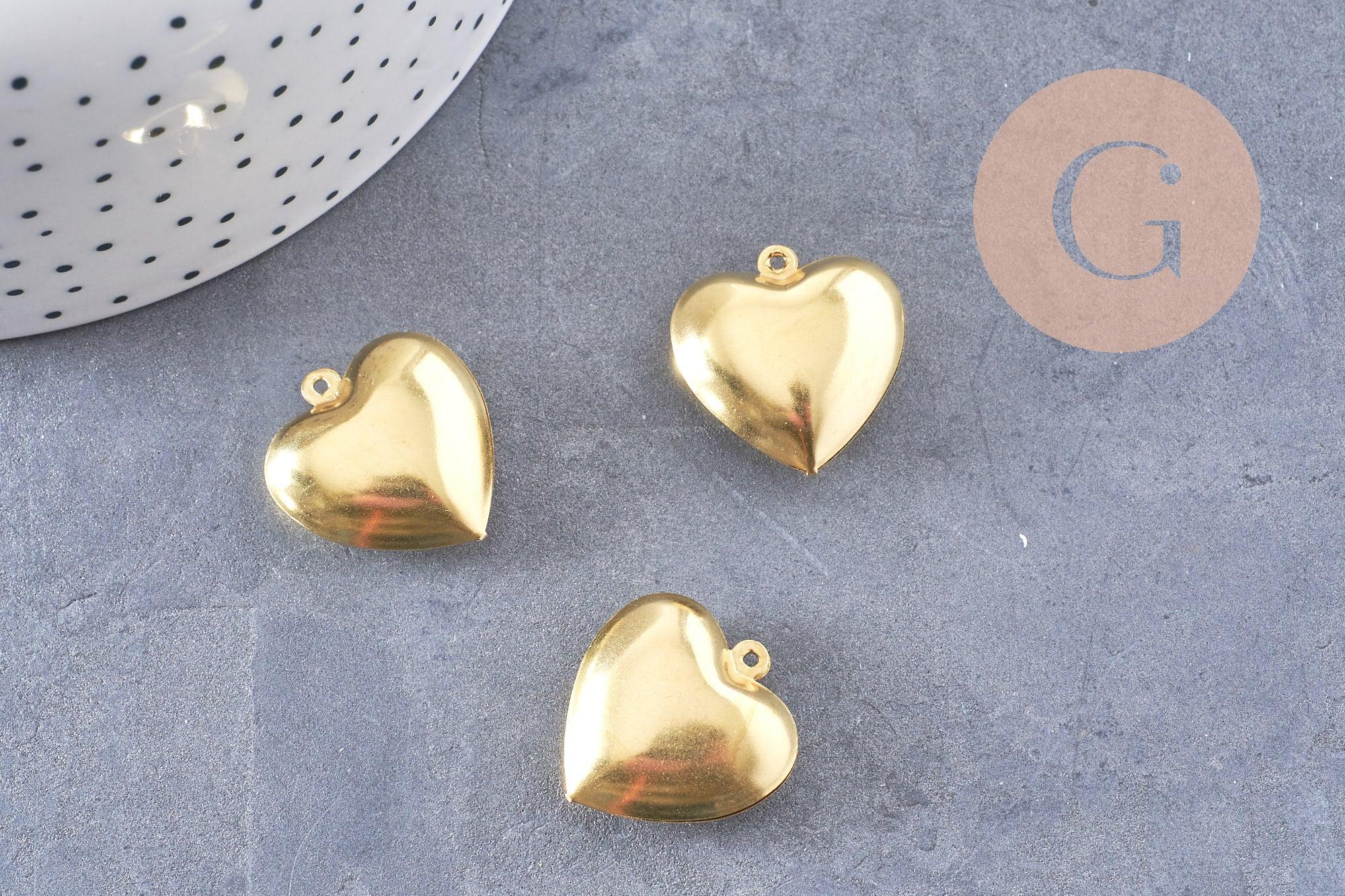 Pendentif cœur medaillon laiton brut 24mm, x2 (G1915)