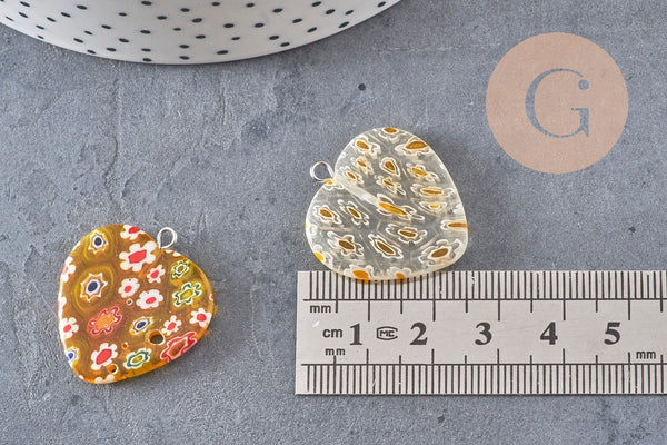 Pendentif cœur millefiori verre murano 27mm, x1 (G7143)