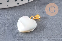 Pendentif coeur nacre blanche naturelle laiton doré 19mm, x1 (G1066)