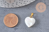 Pendentif coeur nacre blanche naturelle laiton doré 19mm, x1 (G1066)