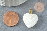 Pendentif coeur nacre blanche naturelle laiton doré 20mm, x1 (G2609)