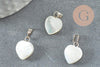 Pendentif coeur nacre blanche naturelle laiton platine 12-13mm, x2 ou x5 (G3993)