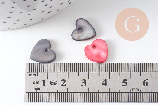 Pendentif coeur nacre naturelle multicolore 12mm, x 10 (G1855)