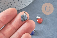 Pendentif coeur pierre naturelle laiton platine 10-12mm, x1 (G4129)