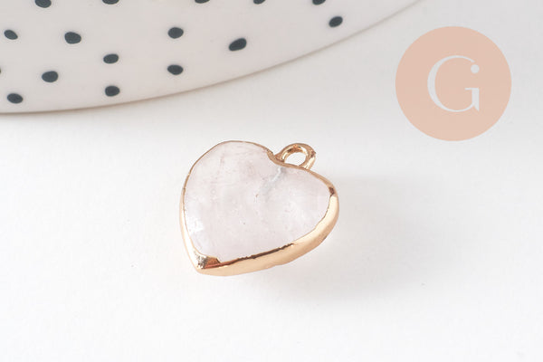 Pendentif coeur quartz naturel facette fer doré 17mm, x1 (G1811)