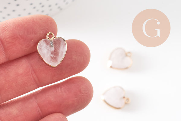 Pendentif coeur quartz naturel facette fer doré 17mm, x1 (G1811)