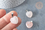 Pendentif cœur quartz rose lisse laiton platine 17~19mm, pendentif pierre naturel, x1 G7542