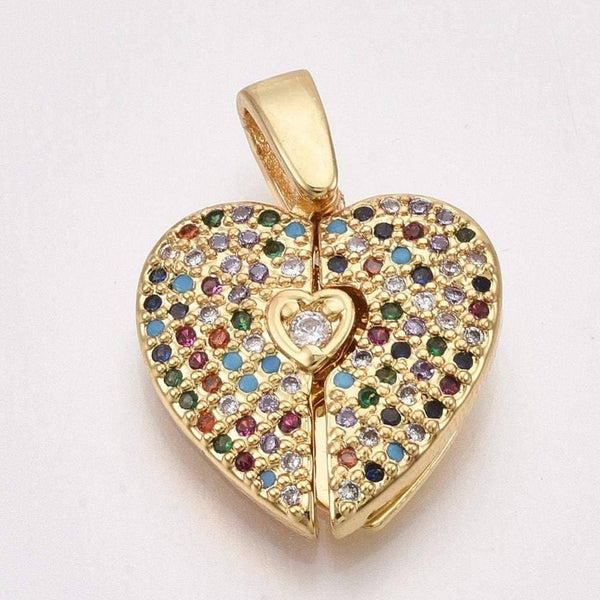 Pendentif coeur qui s'ouvre zircons coloré 16mm, x1 (G4744)
