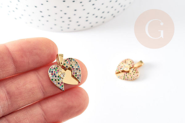 Pendentif coeur qui s'ouvre zircons coloré 16mm, x1 (G4744)