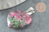 Pendentif coeur rubis zoisite naturel laiton platine 22mm, x1 (G2580)