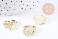 Pendentif coeur texturé zamac doré 17.5mm, x5 (G10698)