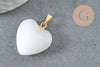 Pendentif coeur verre blanc fer doré 22mm, x1 (G6208)