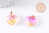 Pendentif coeur verre rose jaune transparent fer doré 22mm, x1 (G10621)