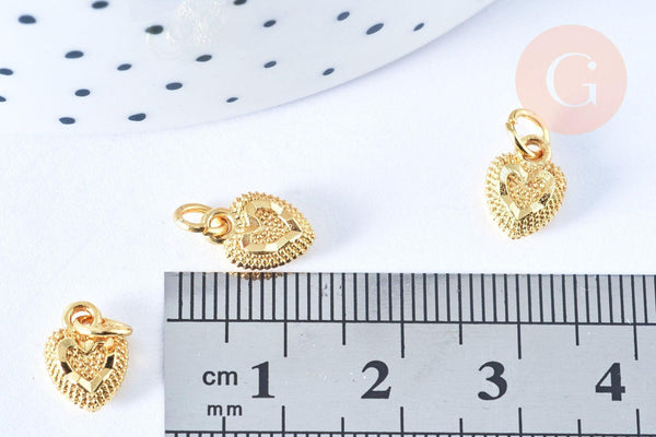 Pendentif coeur zamac doré 10mm, x5 (G3688)
