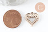 Pendentif coeur zamac doré 17mm, creation bijoux amour x 2 (G3686)