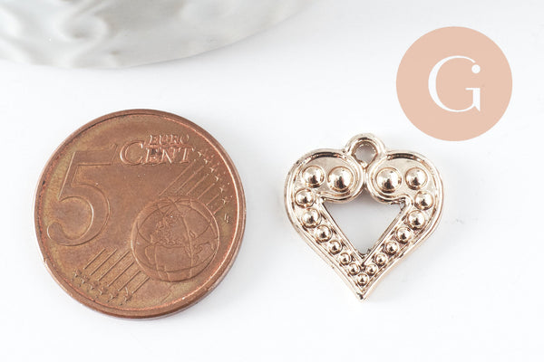Pendentif coeur zamac doré 17mm, creation bijoux amour x 2 (G3686)