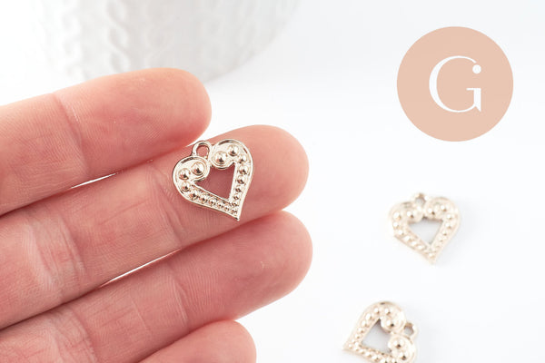 Pendentif coeur zamac doré 17mm, creation bijoux amour x 2 (G3686)