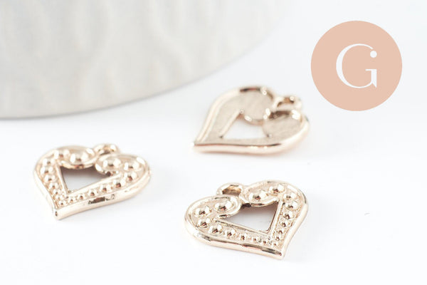 Pendentif coeur zamac doré 17mm, creation bijoux amour x 2 (G3686)