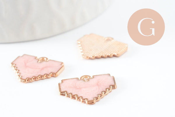 Pendentif coeur zamac doré émail blanc nacré,15x18mm, x1 (G8897)