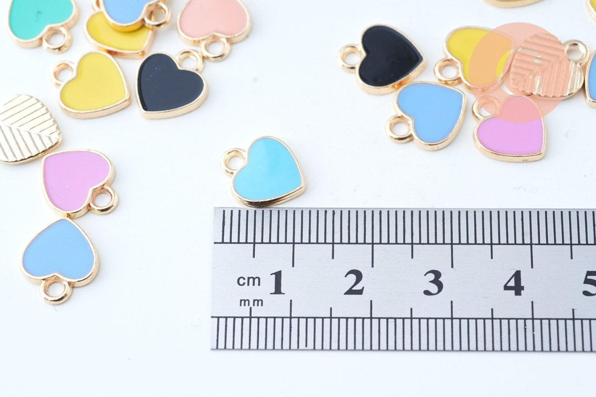 Pendentif coeur zamac doré émail multicolore 12mm,pendentif doré pour création de bijoux, x5 (G6103)