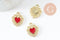 Pendentif coeur zamac doré émail rouge 16mm, création bijou coeur et amour, un bijou en dentelle dorée x2 (G4221)