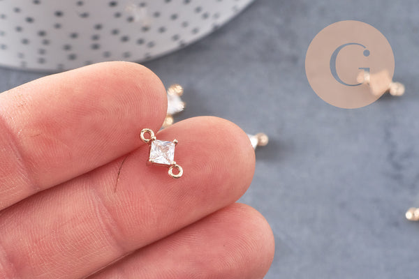 Pendentif connecteur carré en cristal laiton doré 11x7mm, x1 (G5891)