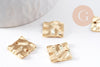 Pendentif connecteur carré froissé laiton doré 24K 13.5mm, x2 (G10378)
