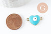 Pendentif connecteur coeur oeil protecteur émail laiton doré 18K,pendentif laiton amour pour création bijoux,20.5mm, x2 (G4295)