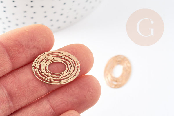Pendentif connecteur estampe filigrane ovale géométrique laiton doré 23mm, Pendentif très fin et léger création de bijoux DIY x2 (G9229)