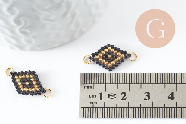 Pendentif connecteur fleur rocaille MIYUKI TOHO noir or,pendentif verre pour création bijoux, 18x12mm,x1 G4102