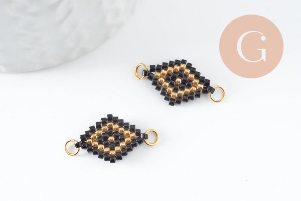 Pendentif connecteur fleur rocaille MIYUKI TOHO noir or,pendentif verre pour création bijoux, 18x12mm,x1 G4102