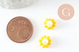 Pendentif connecteur fleur rocaille verre jaune,pendentif verre pour création bijoux, 10mm, x5 G4026