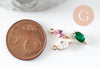 Pendentif connecteur goutte doré 24 carats zircon multicolore 11x4mm, x5 (G5520)