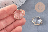 Pendentif connecteur hexagone doré cristal transparent facettes,pendentif cristal, pendentif doré,création bijoux,25.5mm, x 2 (G2647)