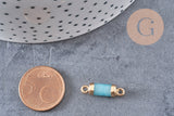 Pendentif connecteur jade bleu tube fer doré 20mm, pendentif bijoux pierre, x1 (G1031)
