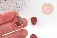 Pendentif connecteur jaspe rouge naturel laiton doré 23mm, x1 (G5163)