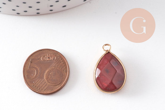 Pendentif connecteur jaspe rouge naturel laiton doré 23mm, x1 (G5163)